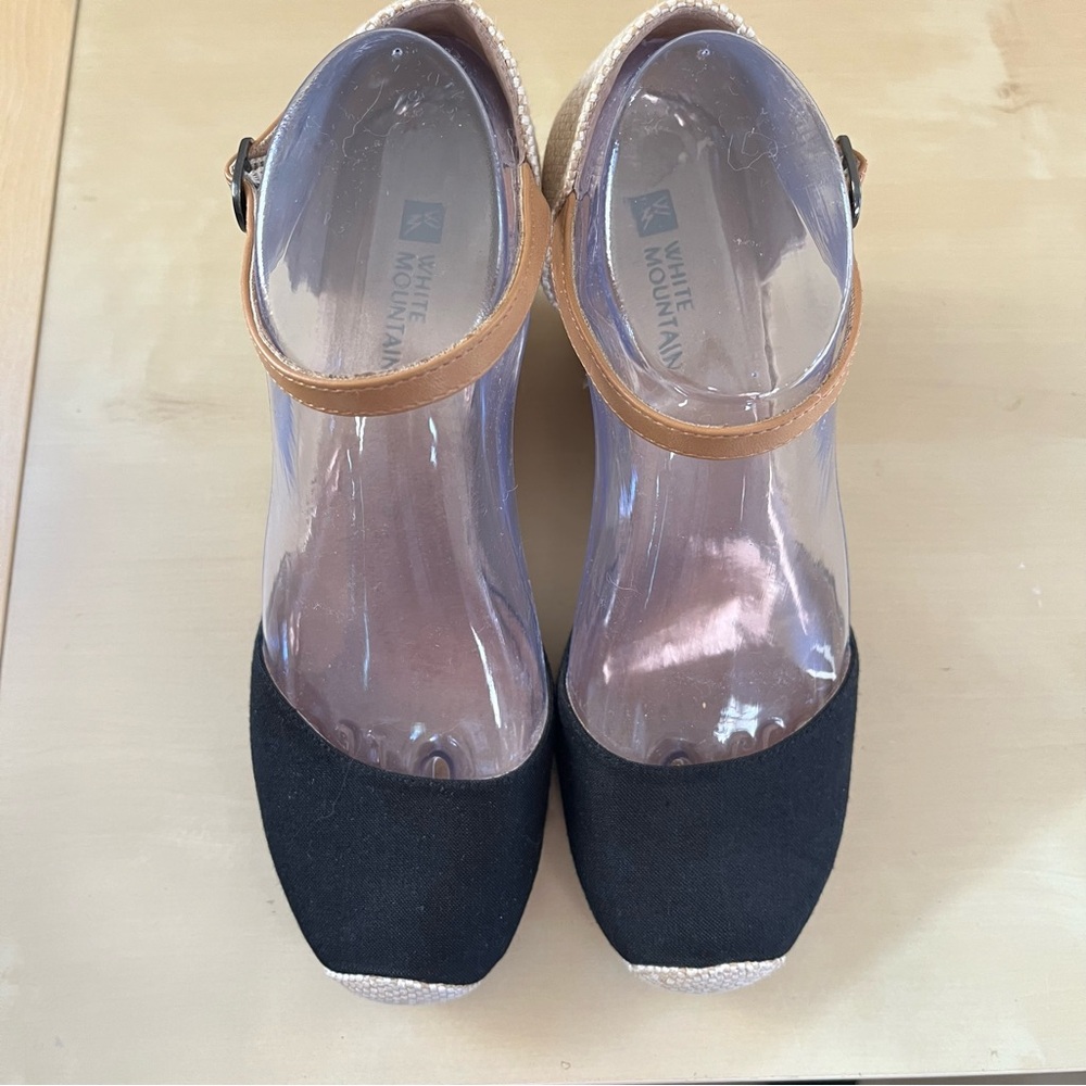 White Mountain Wedge Espadrille Ankle-Strap Sandals - Black/Tan - Picture 2 of 10